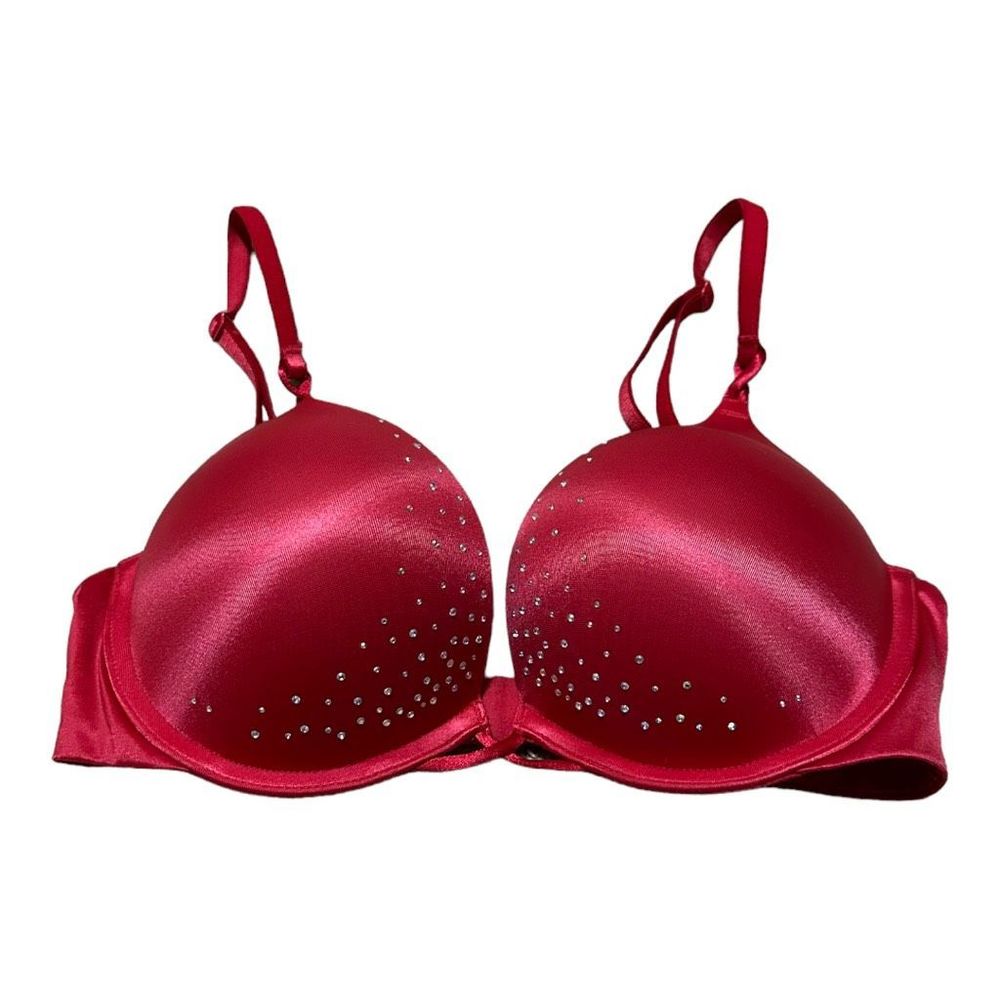 Victoria’s Secret women’s bombshell plunge push up bra red with rhinestones 34B
